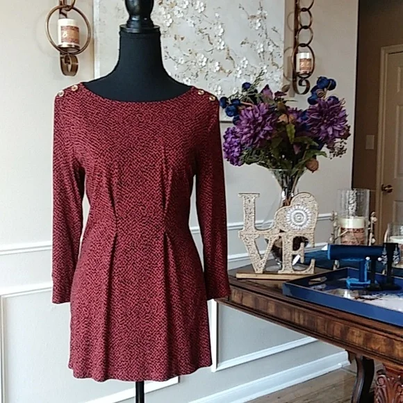 NWOT Liz Claiborne Dark Orange With Black Prints 3/4 Sleeves Tunic Top. Size S - Picture 5 of 17